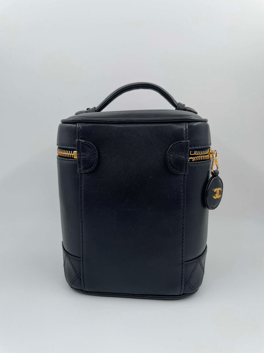 CHANEL CC Logo Bicolore Vanity Hand Bag Leather Black GHW Italy Vintage 16RK213