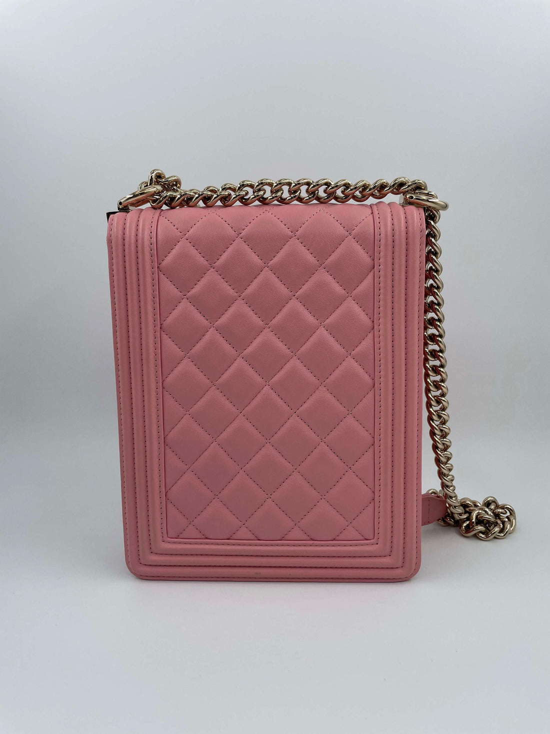 Chanel Chevron Quilted Lambskin North-South Le Boy Crossbody Bag Pink