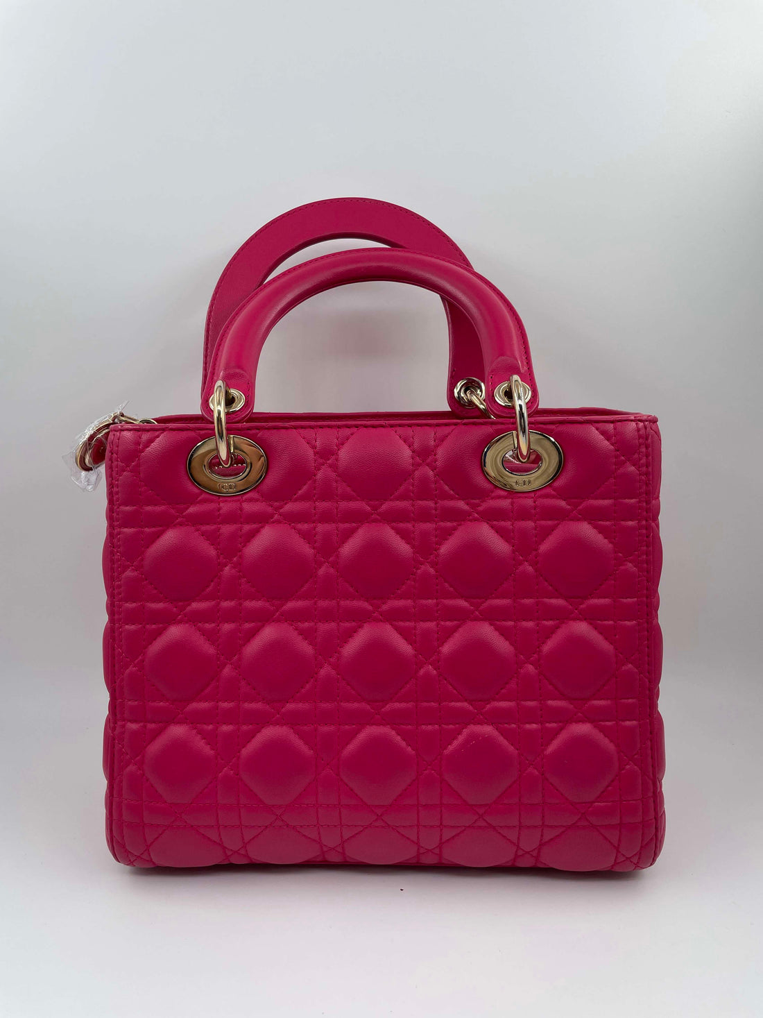 CHRISTIAN DIOR Lady Dior Fuchsia Pink Supple Medium Bag Tribal Strap Goatskin