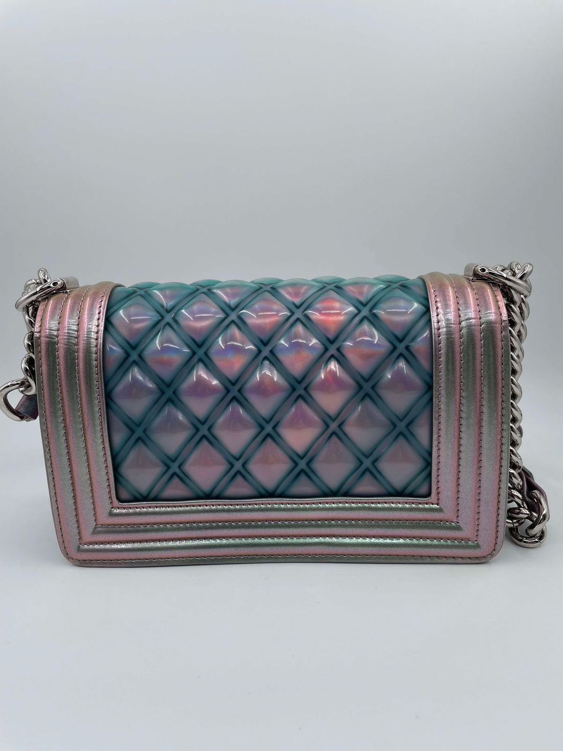 CHANEL ChanelIridescent Patent Calfskin PVC Quilted Small Boy Flap Light Purple