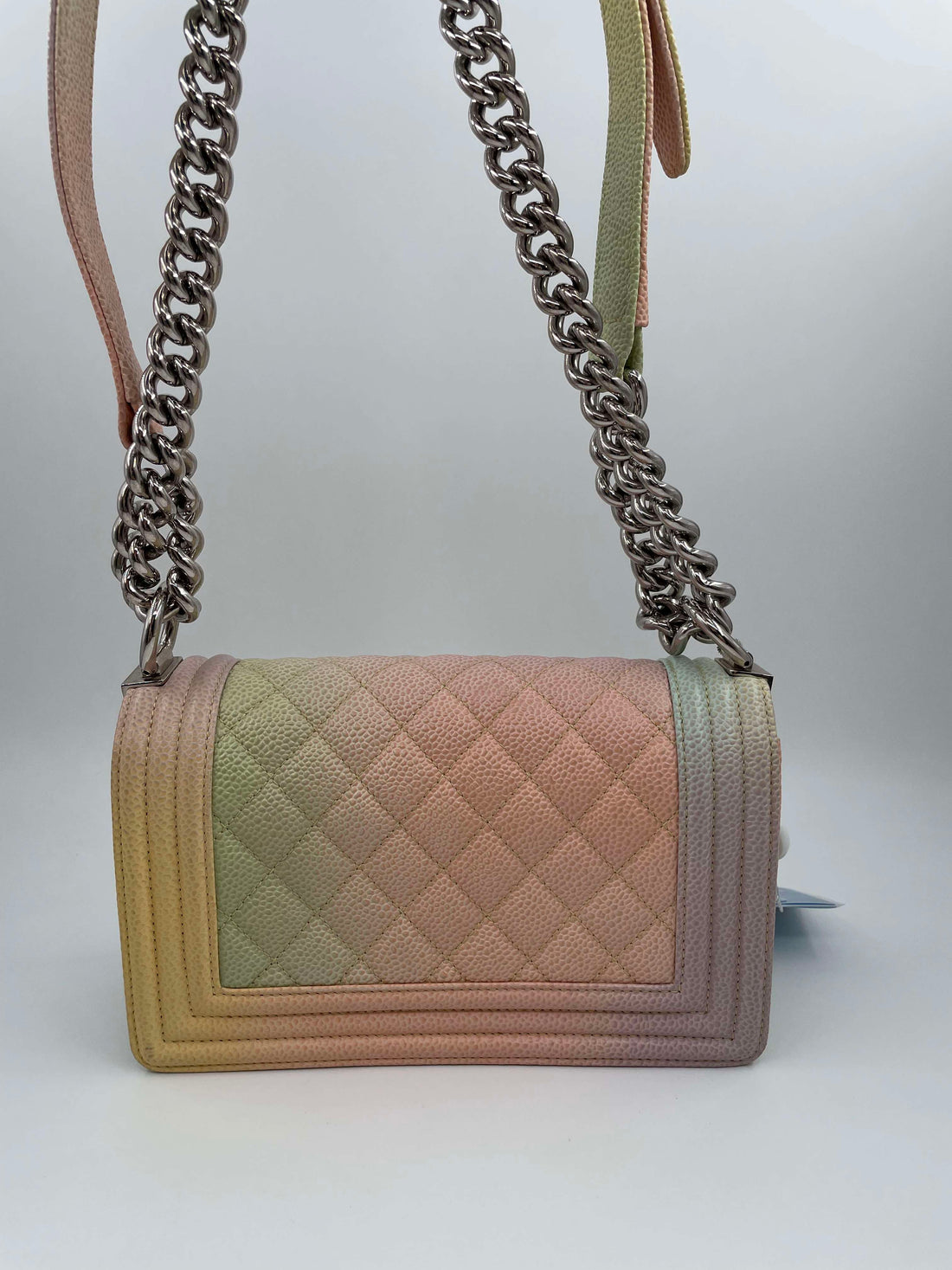 CHANEL Mini Boy Bag Rainbow Candy Caviar Leather Flap Silver Hardware