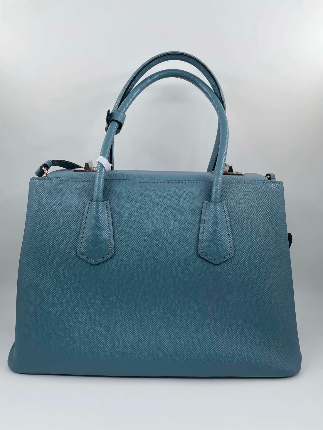 PRADA BLUE SAFFIANO CUIR LEATHER TWIN TOTE BAG