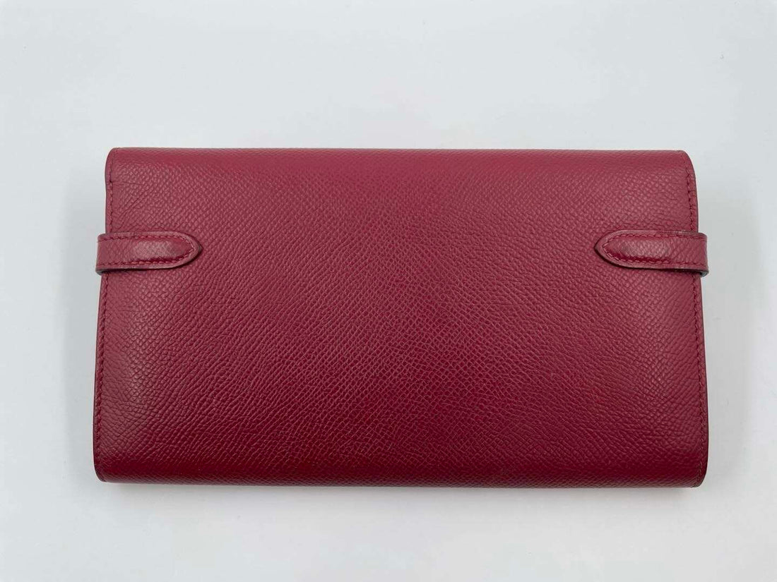 Hermes Kelly Classique Wallet in Epsom Leather-Ruby Red with Gold Tone Hardware