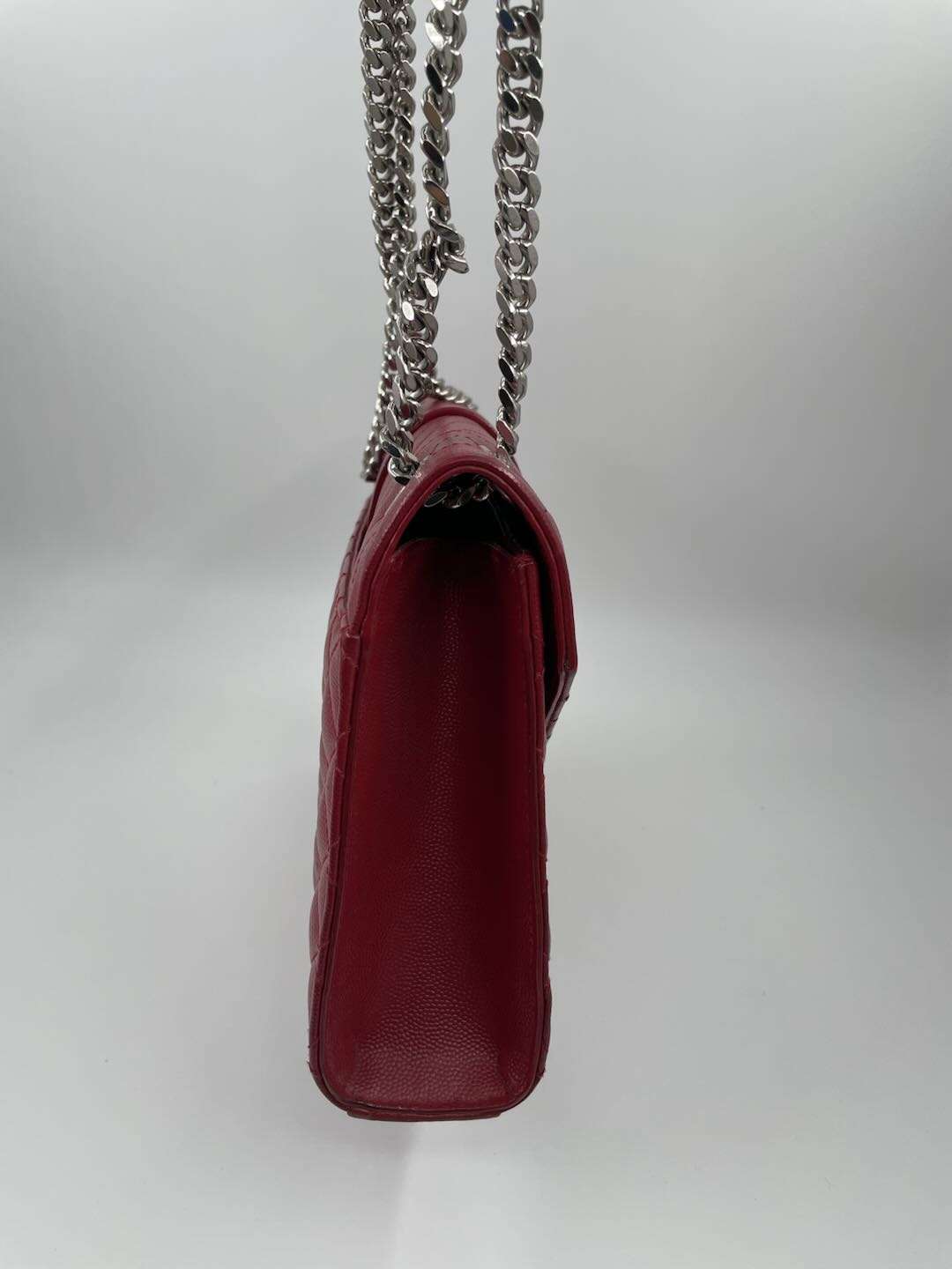 EUC Saint Laurent YSL Triquilt Medium Envelope Flap Pebbled Silver HW