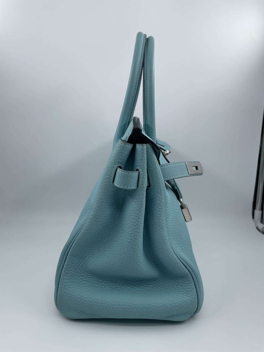 Birkin 30 Blue Jean Colour in Togo Leather with palladium hardware. Hermès