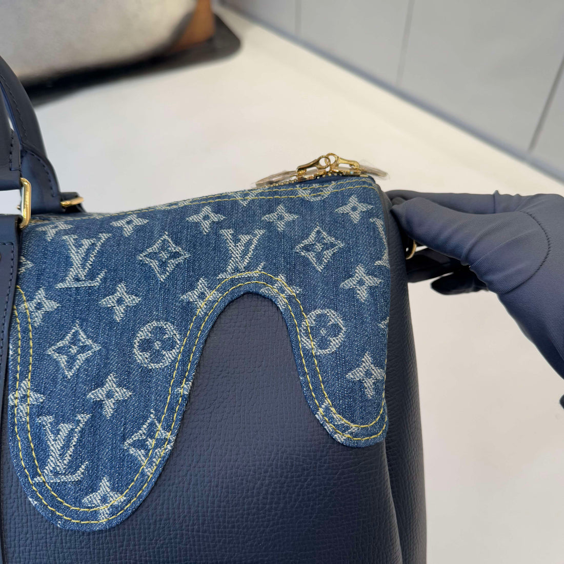 路易威登 Keepall Bandouliere 50 Nigo 蓝色牛仔布滴落 Monogram 周末旅行包