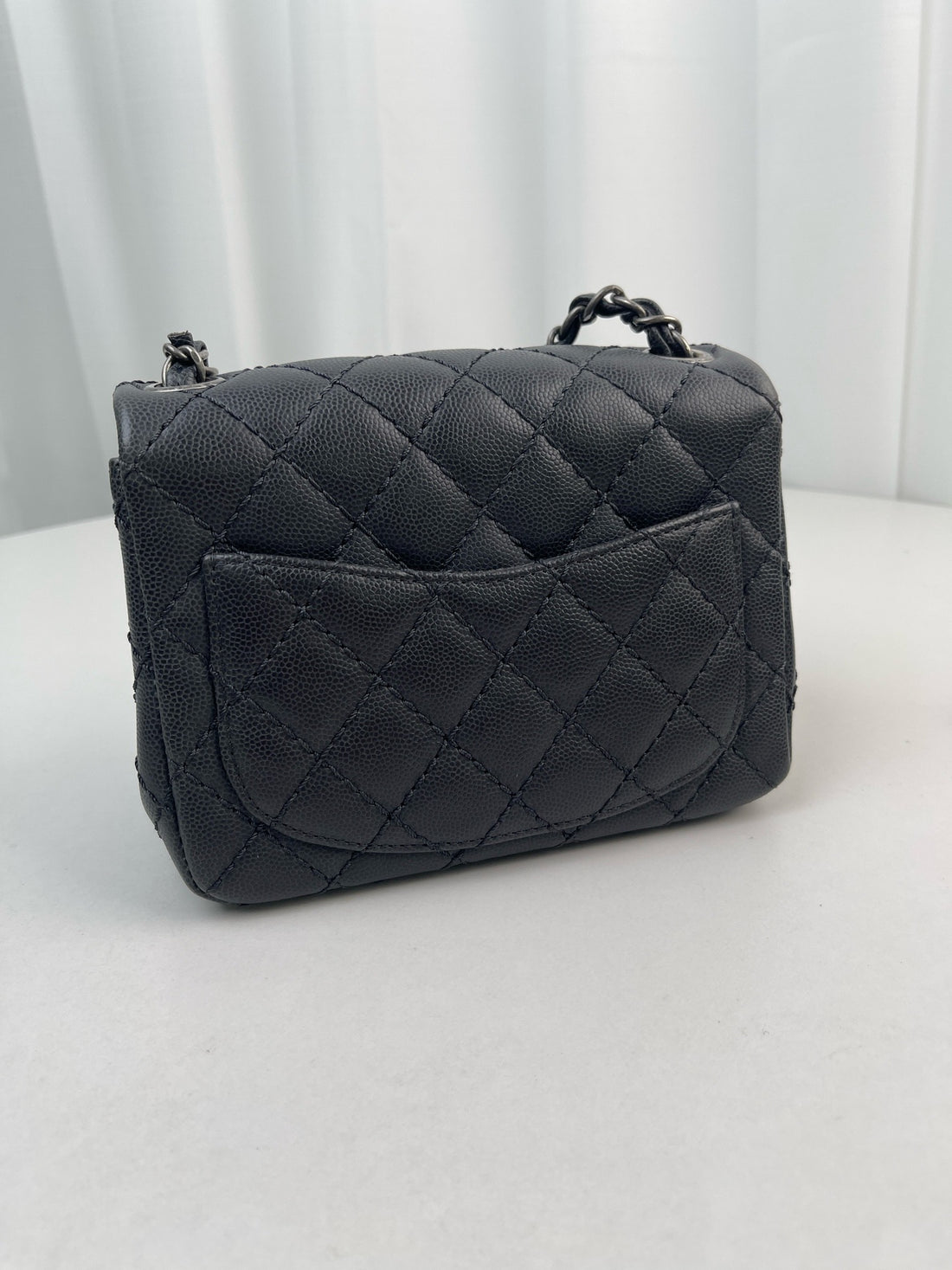 Chanel classic square flap bag, quilted caviar mini grey