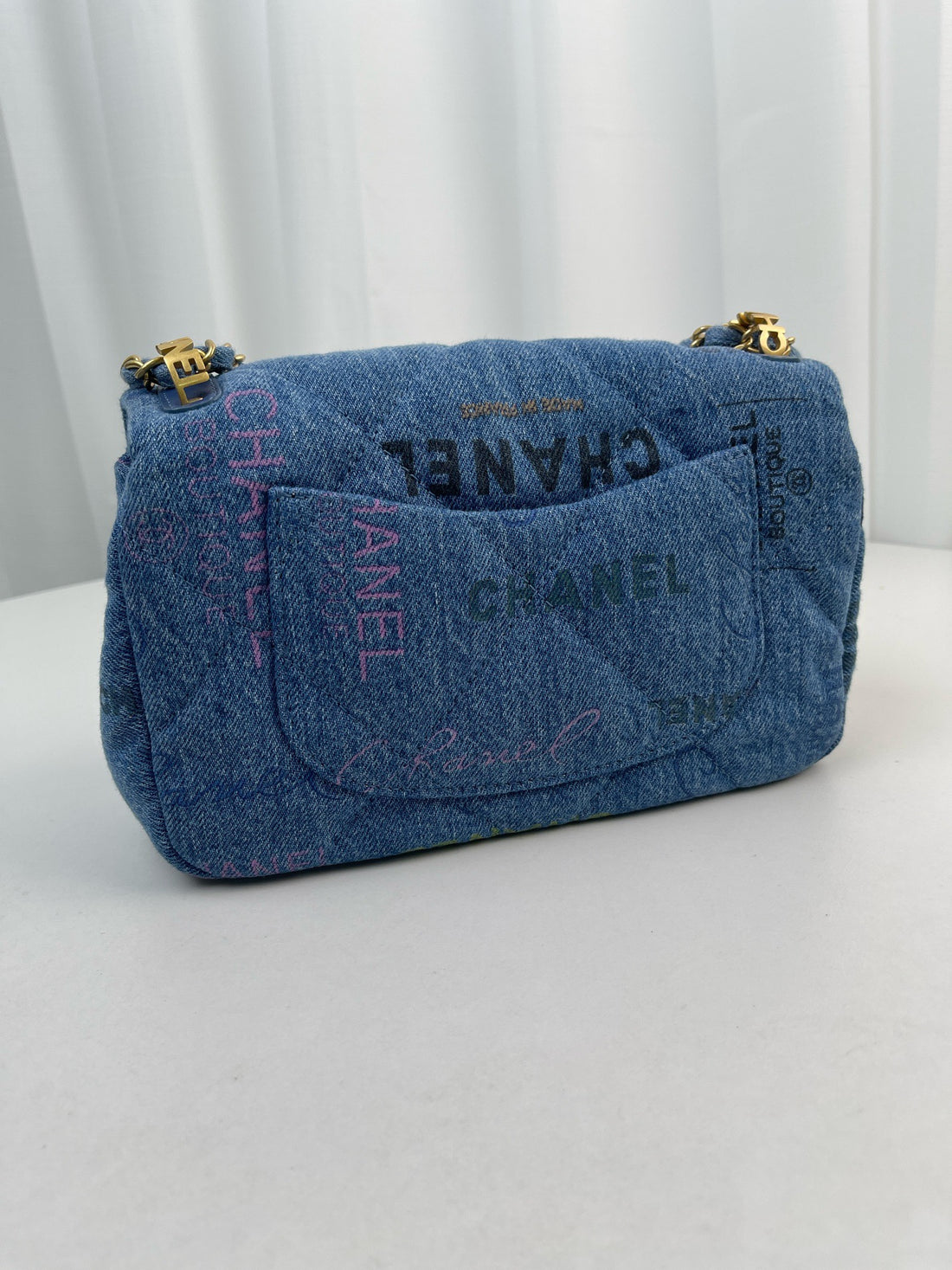 Chanel Blue Print Denim Small Flap Bag