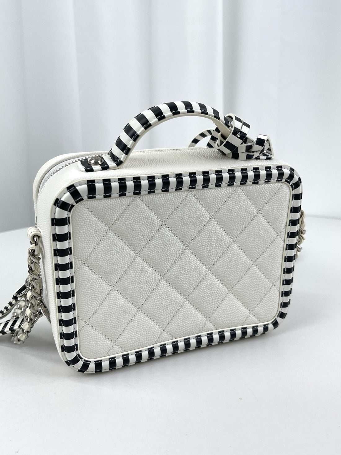 Chanel Filigree Vanity Case, Quilted Caviar Striped Leather, Medium
