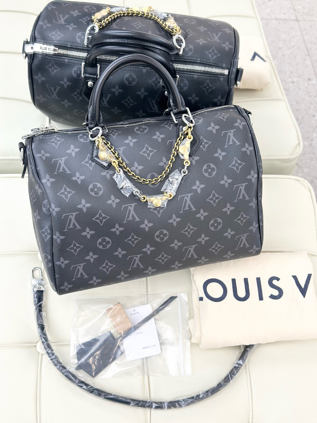 Louis Vuitton FW 25 Black Monogram Speedsoft 30/SP30 Black Knight Chain Handbag/Shoulder Bag