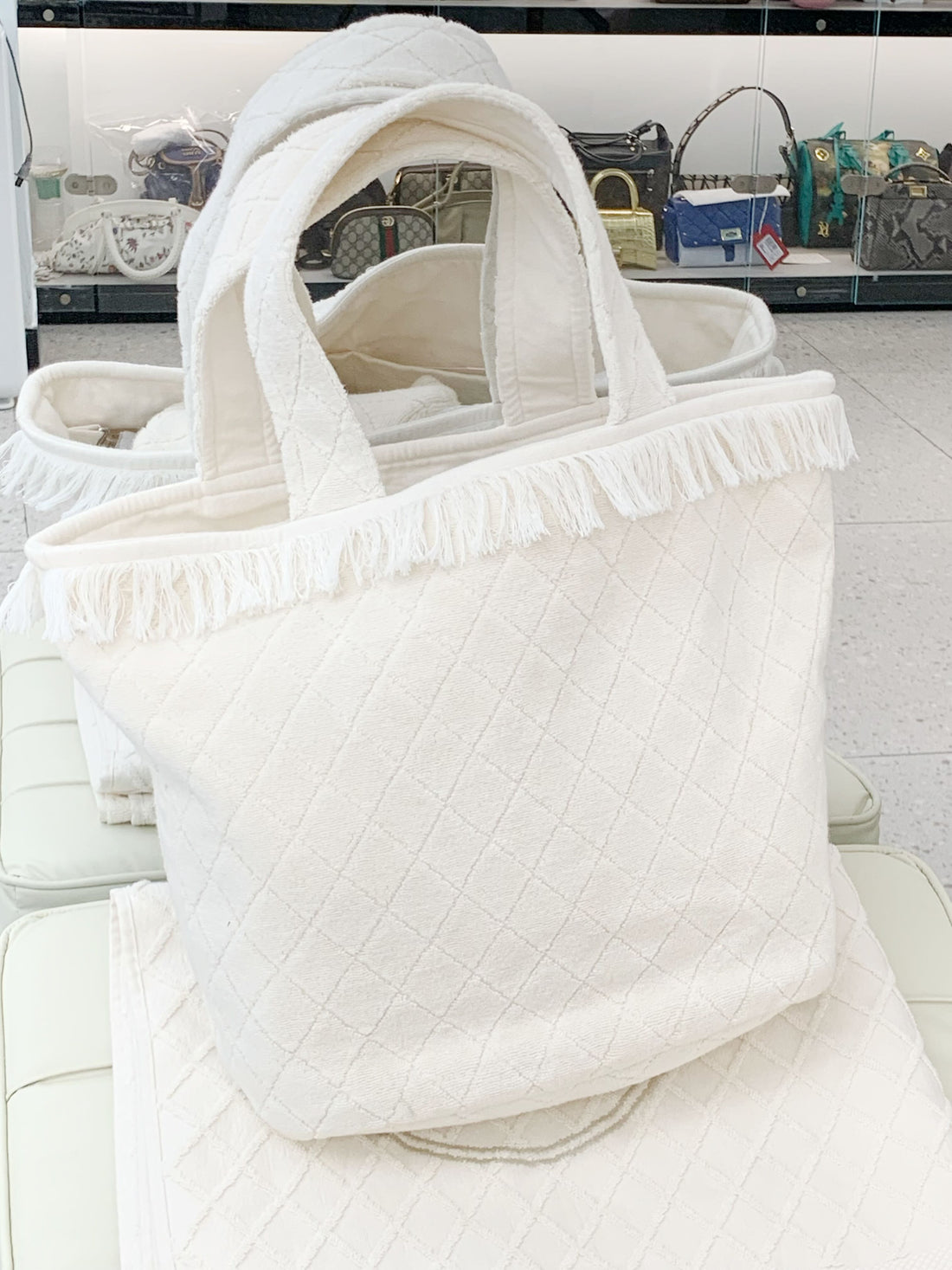 Chanel Ivory Cotton Cream Handbag