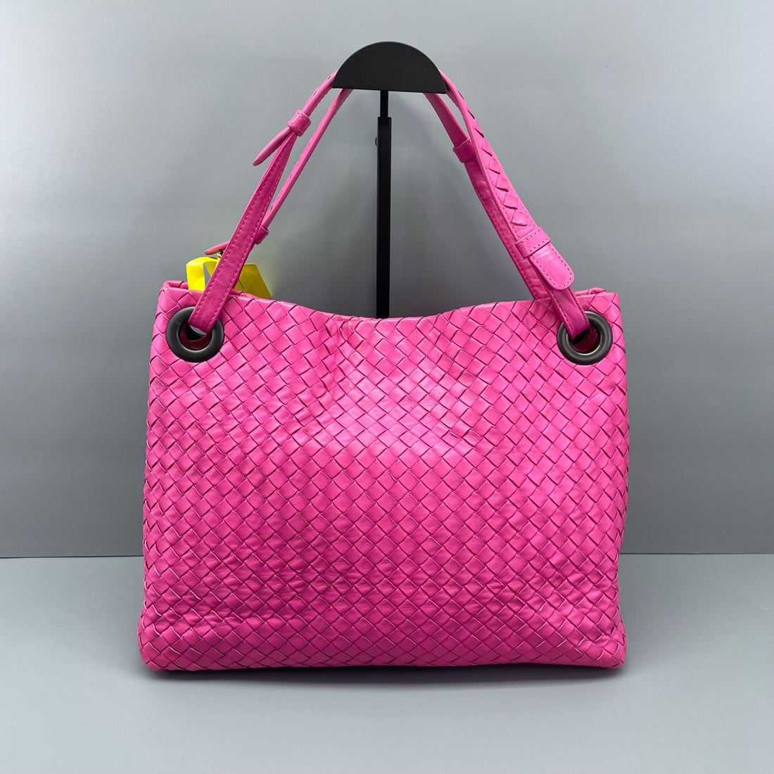 Bottega Veneta Raspberry Pink Woven Double Bridge Tote Bag