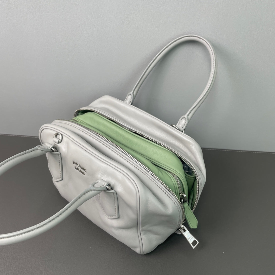 Prada inside bag, small grey-green size.