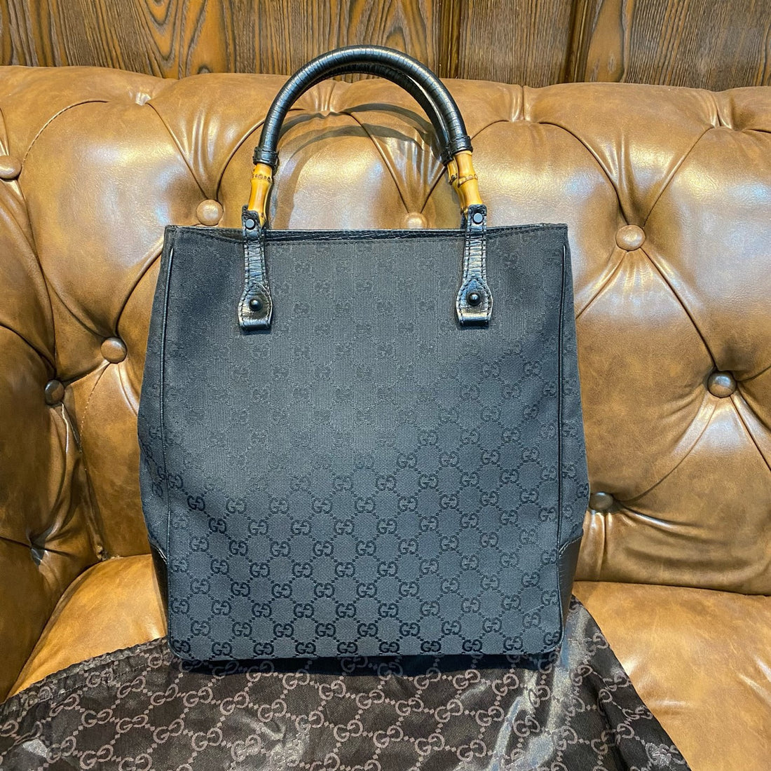 Gucci bamboo-patterned leather handbag