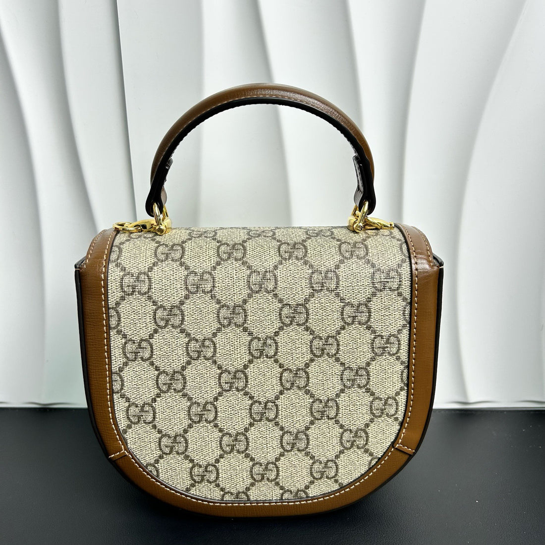 Gucci Horsebit 1955 Mini Round Bag, Canvas Brown (GHW)