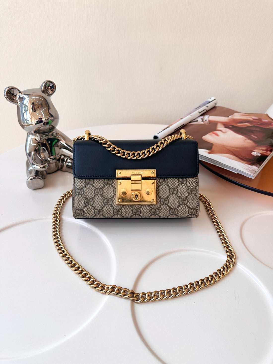 GUCCI Lock Leather Handbag