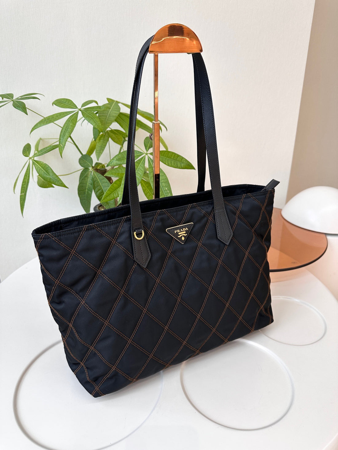 Prada black quilted nylon tote bag