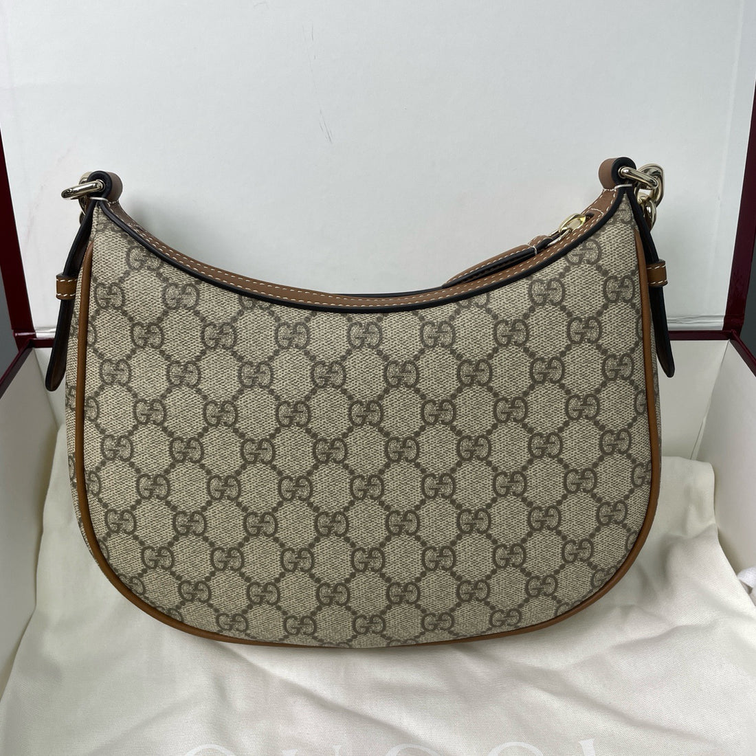 Gucci GG logo leather-trimmed printed coated canvas shoulder bag