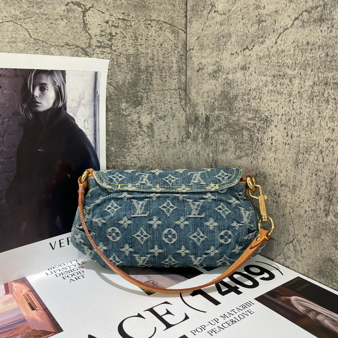 Louis Vuitton Monogram Denim Mini Pleated Shoulder Bag