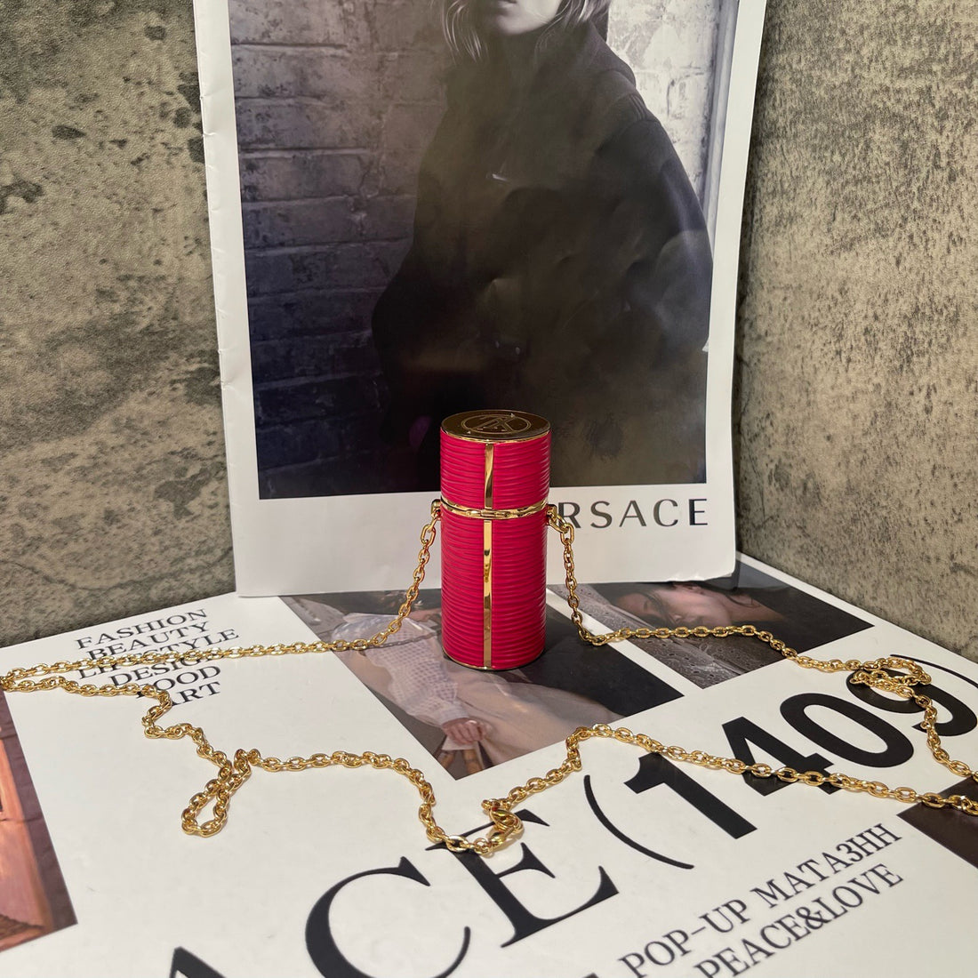 Louis Vuitton lipstick bag, peach pink/rose red