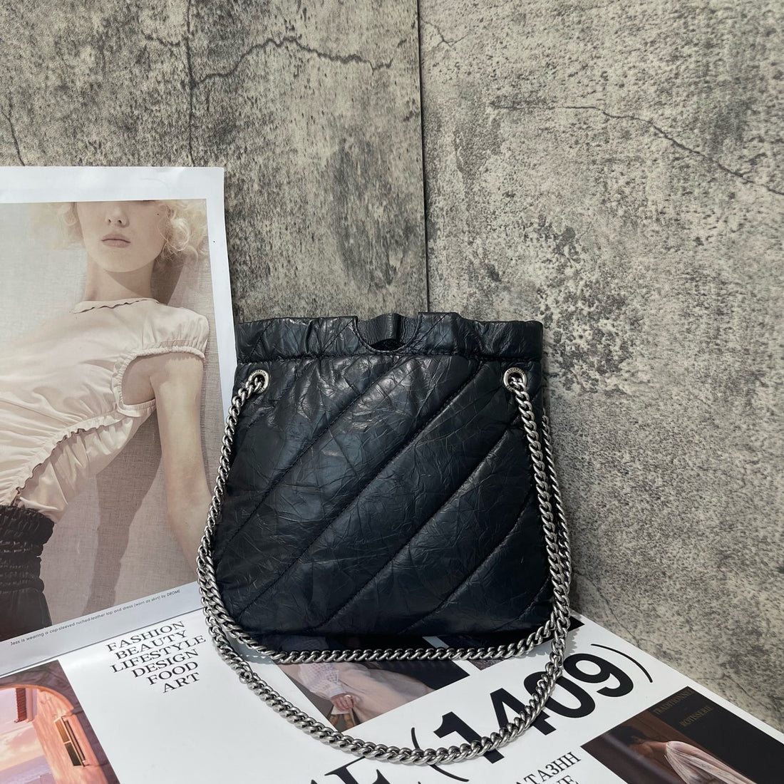 Balenciaga Black & Silver CRUSH BB Bag