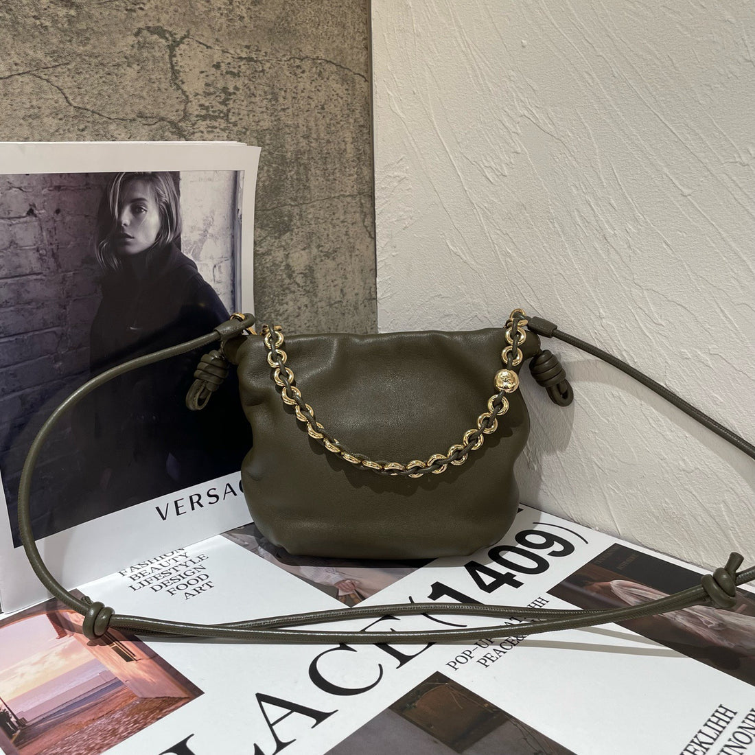 LOEWE Flamenco mini bucket bag, made of lambskin.