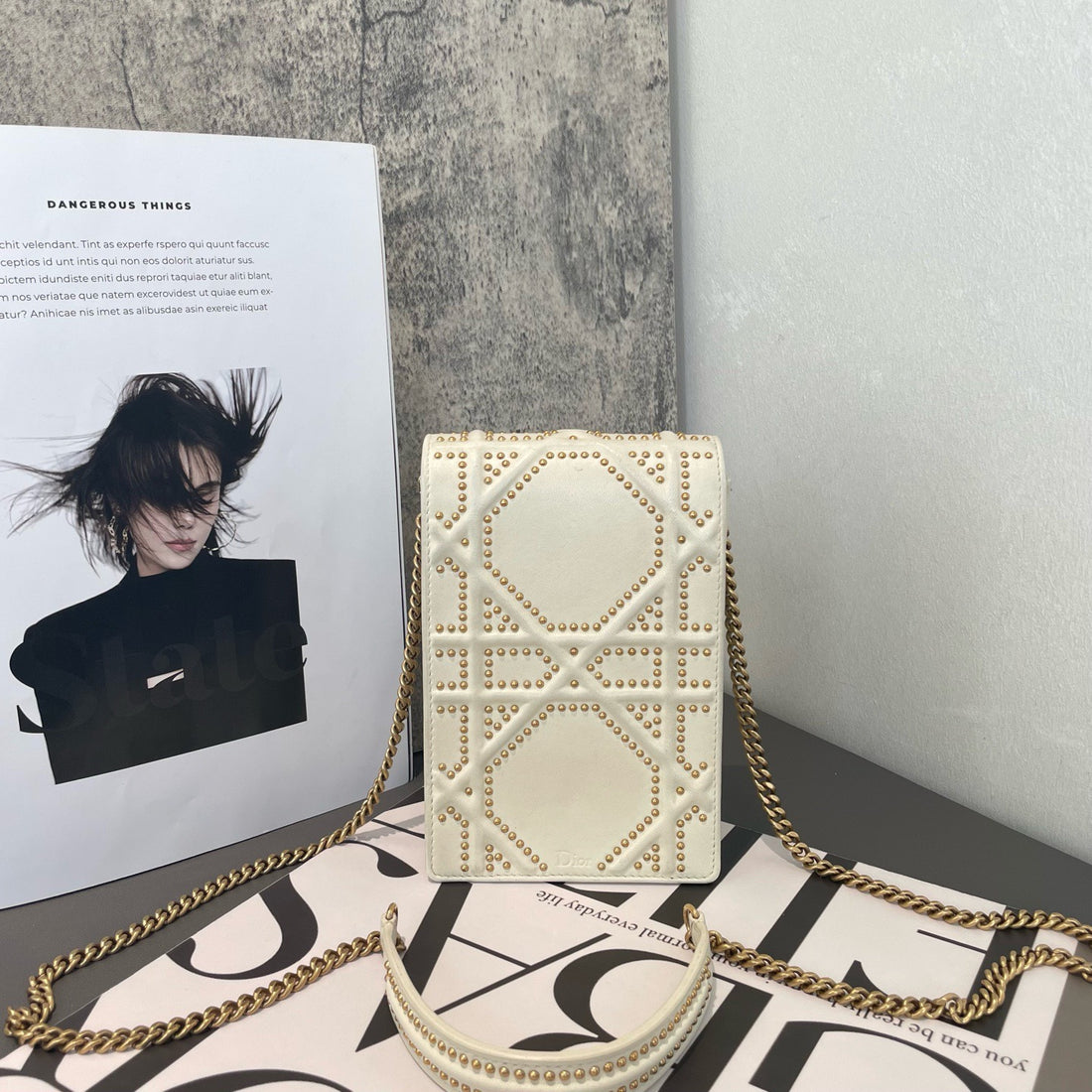 Dior Diorama Studded Cannage Metal Shield Phone Bag