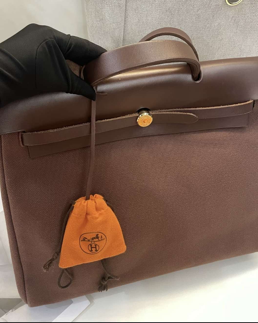 Hermès Burgundy and Beige Retourne Top Handle Herbag