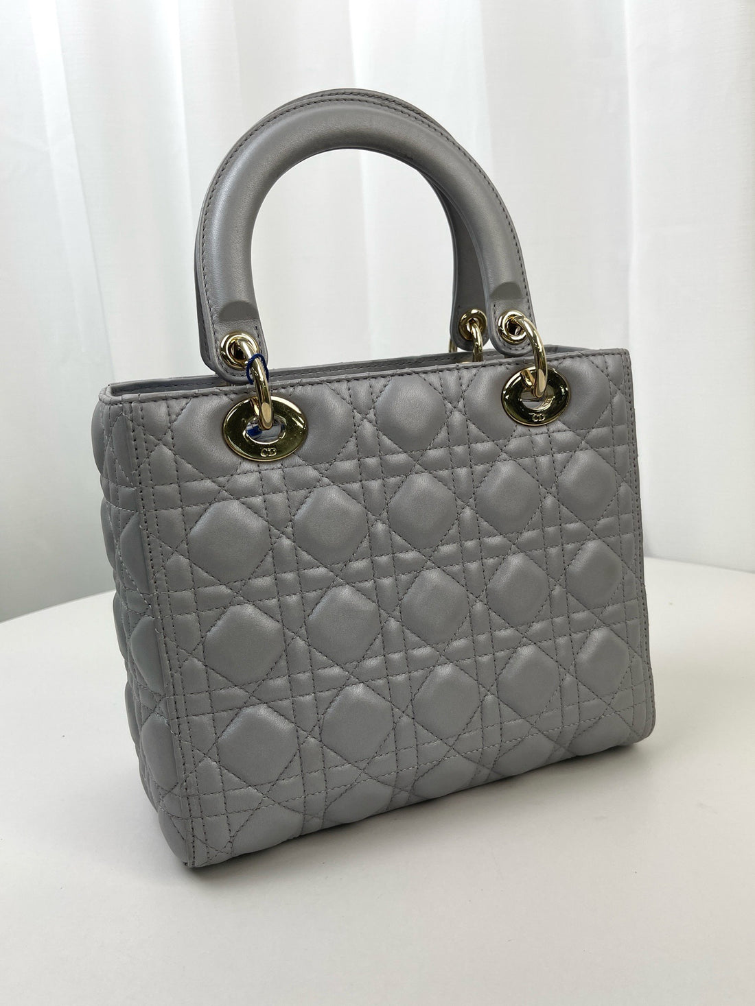 Dior Grey Cannage Leather Medium Lady Dior Handbag