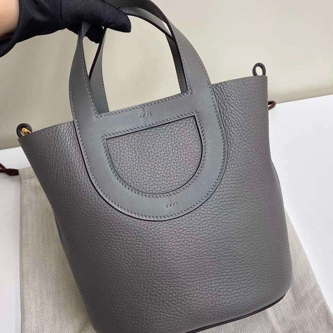 Hermes Gris Meyer Taurillon Clemence and Swift Leather In The Loop 18 Bag
