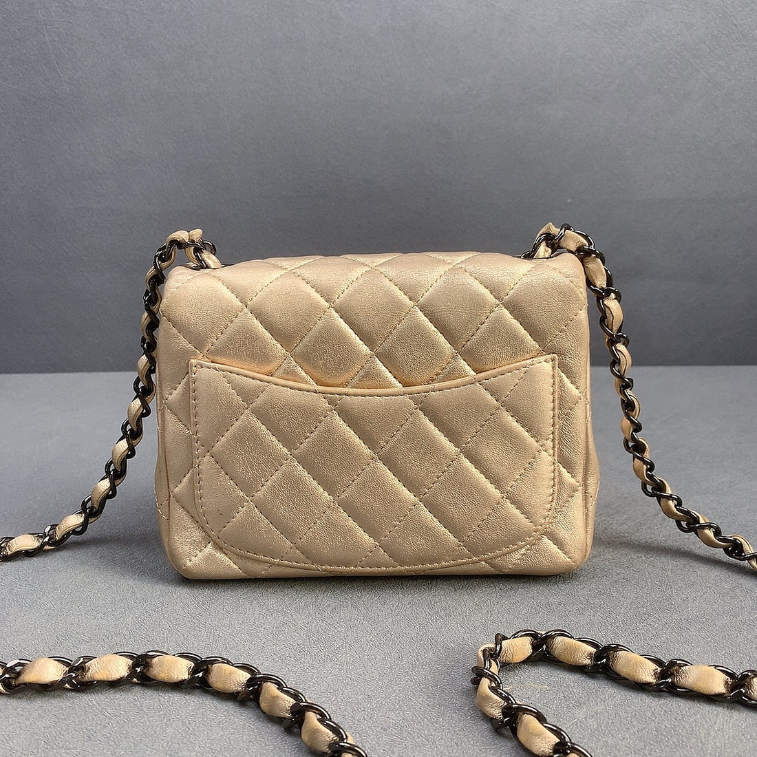 Chanel Beige Shimmering Quilted Suede Mini Square Classic Flap Bag