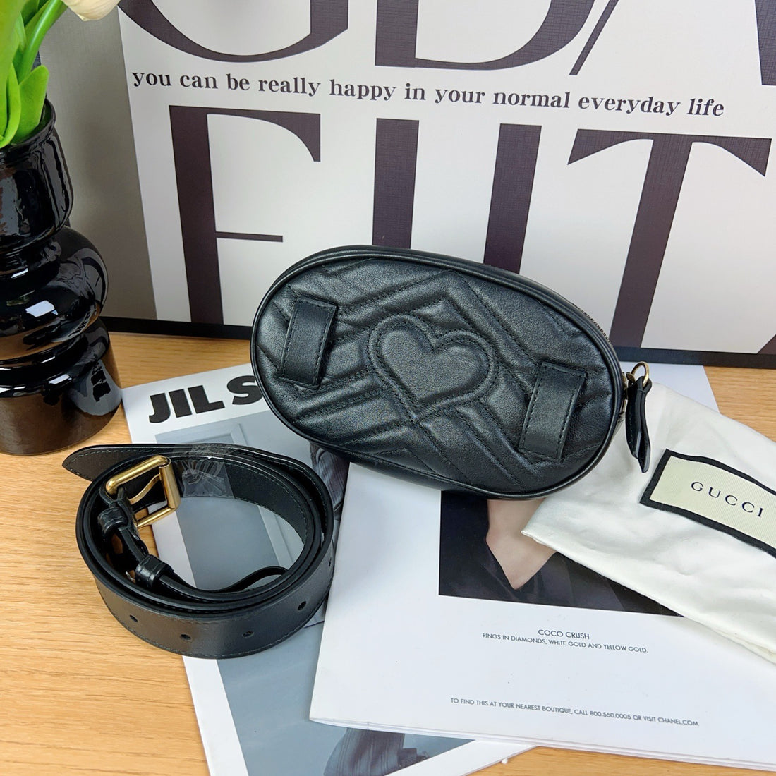 GUCCI GG MARMONT waist bag, metallic black