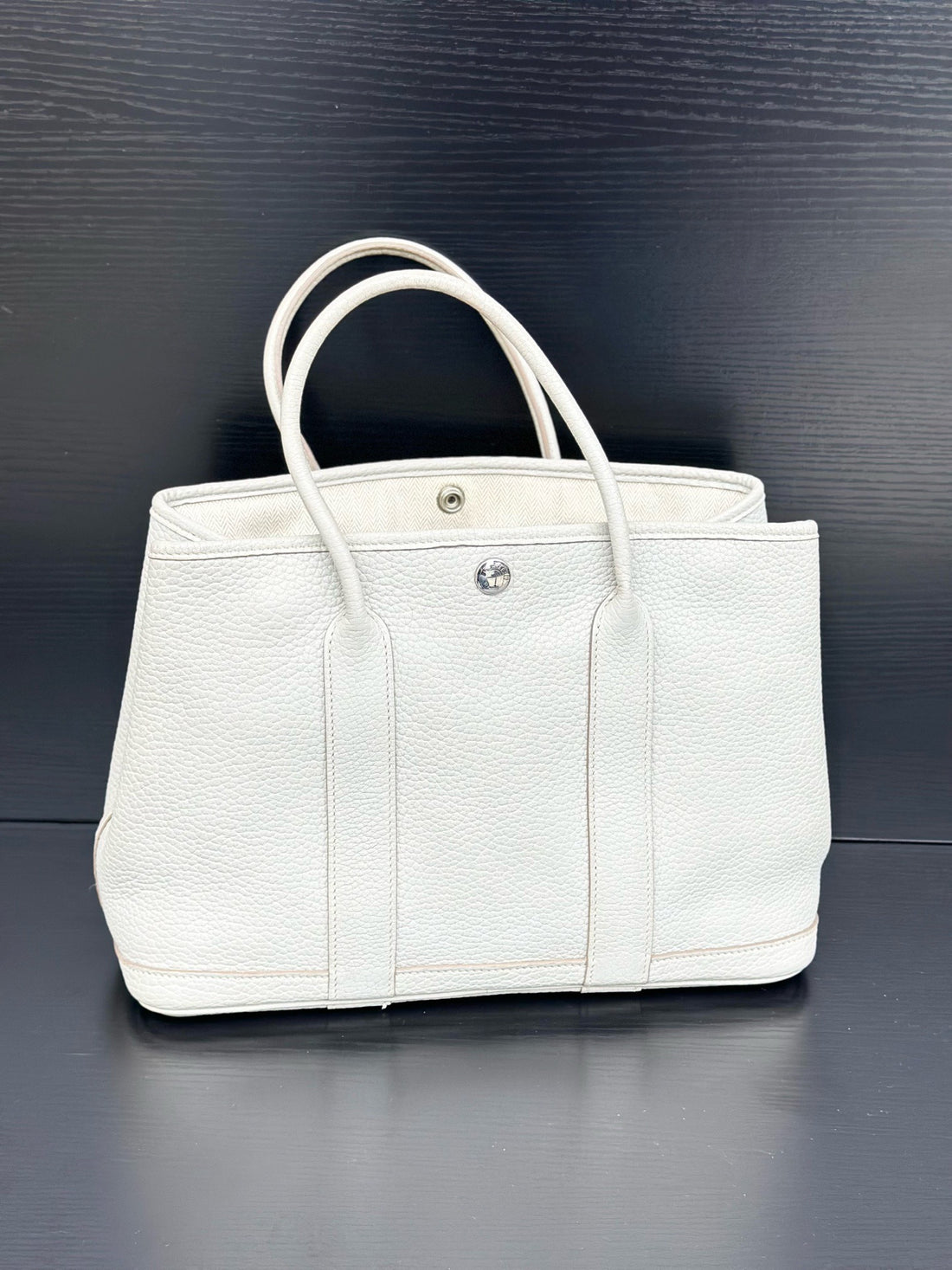 HERMES Garden Party Small Negonda Handbag, White Square