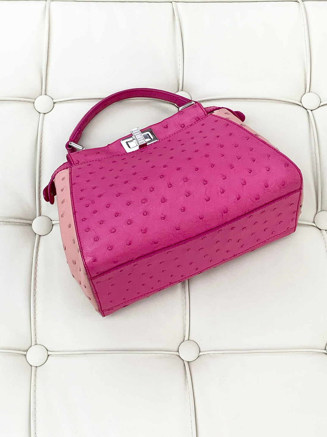 Fendi Peekaboo Mini Pink Ostrich Leather Crossbody Bag