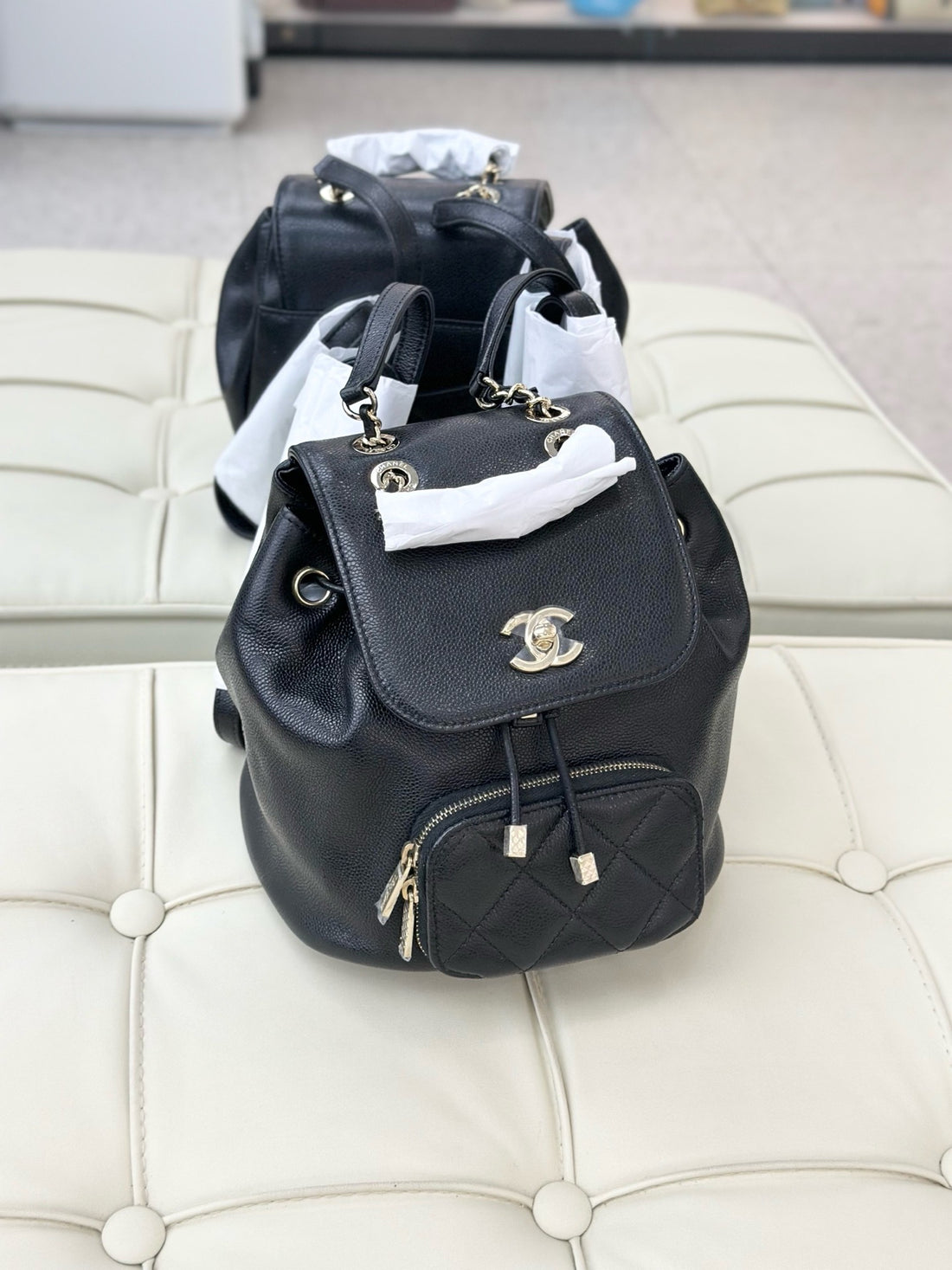 Chanel black pebbled leather backpack