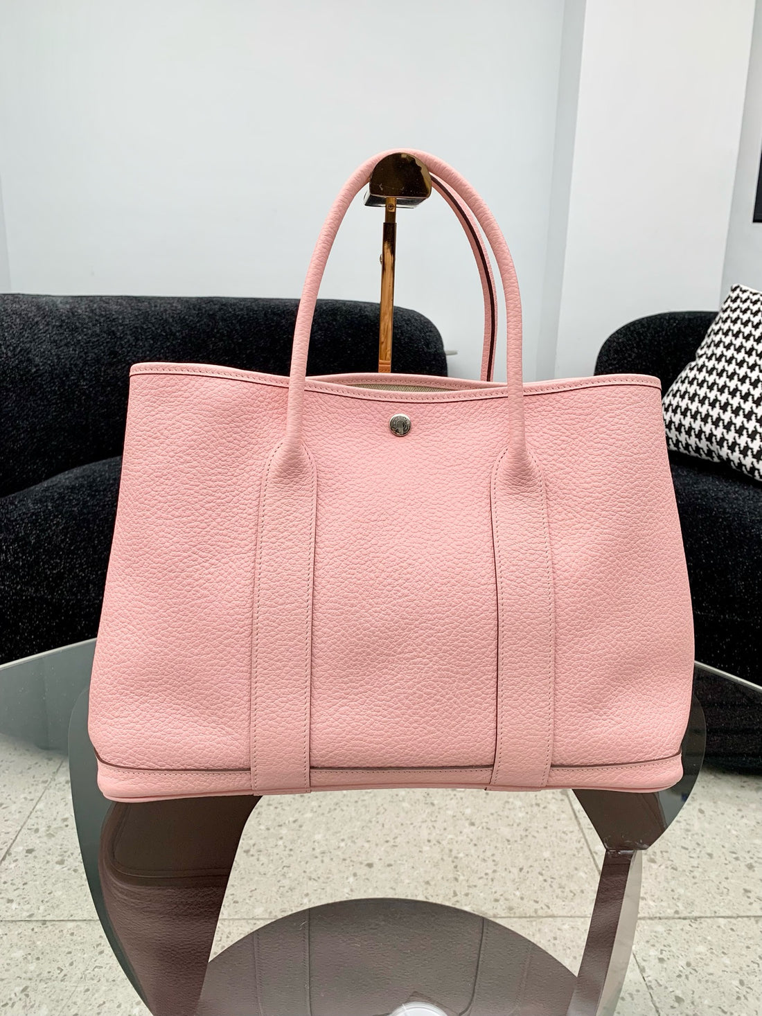 Hermes Garden 36 handbag in cherry blossom pink TC leather.