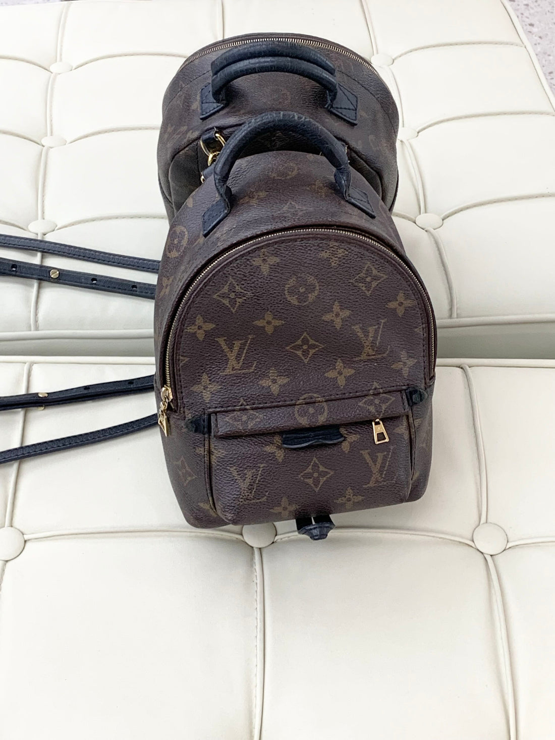 Louis Vuitton Palm Springs Monogram Brown Leather Mini Backpack with Gold Buckle
