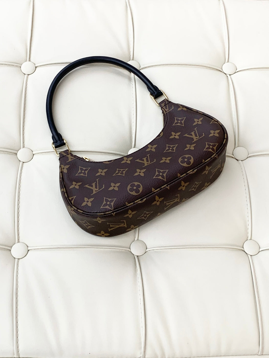 Louis Vuitton Catchy Small Brown Monogram Leather Shoulder/Crossbody Bag with Gold Buckle