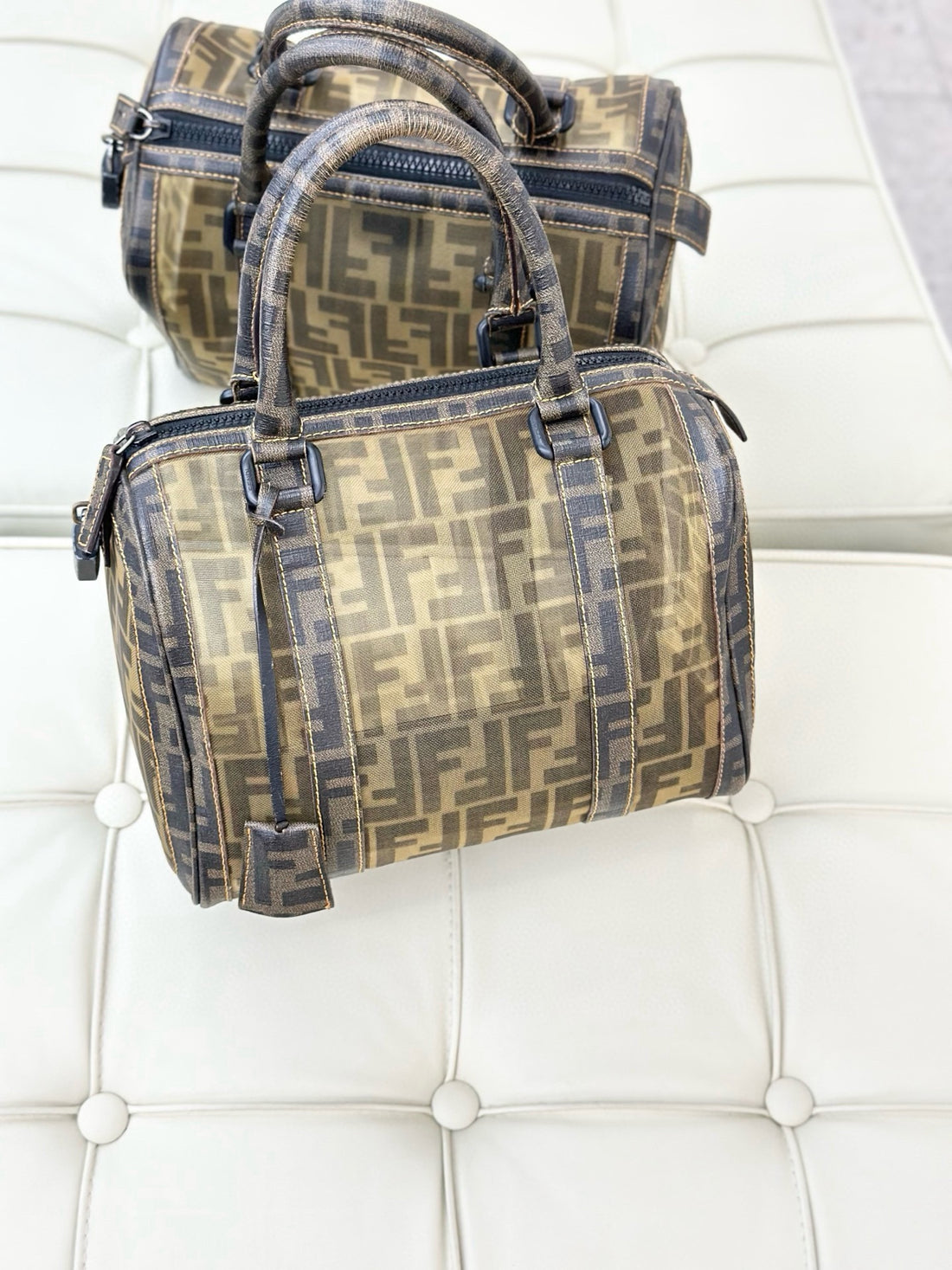 Fendi Zucca Mesh Boston Bag, Brown