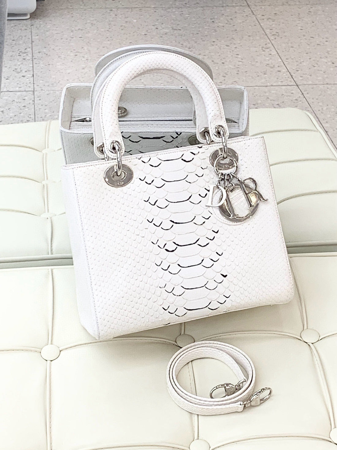 Christian Dior Medium Lady Dior Python Print White