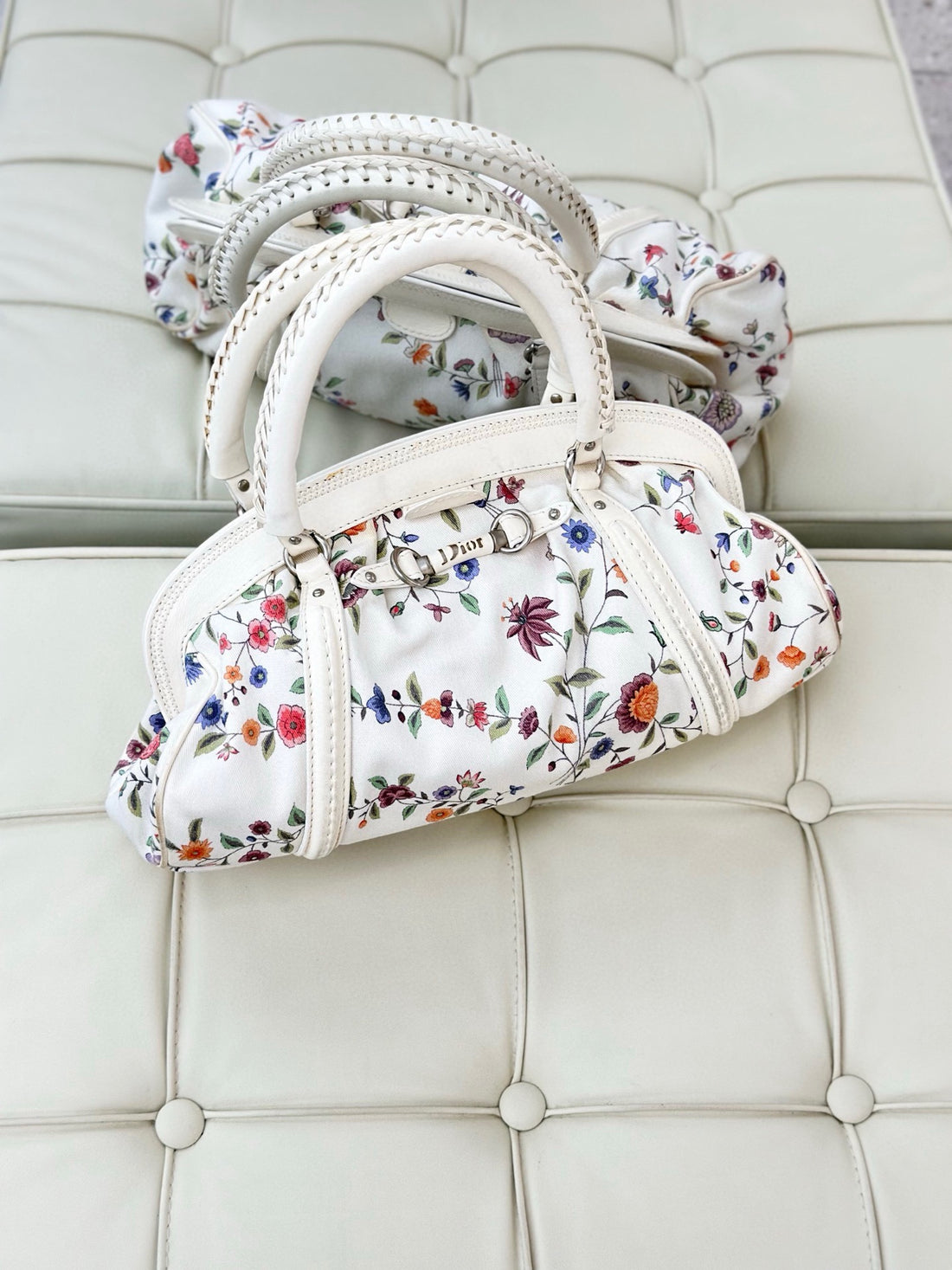 Dior white floral shoulder bag
