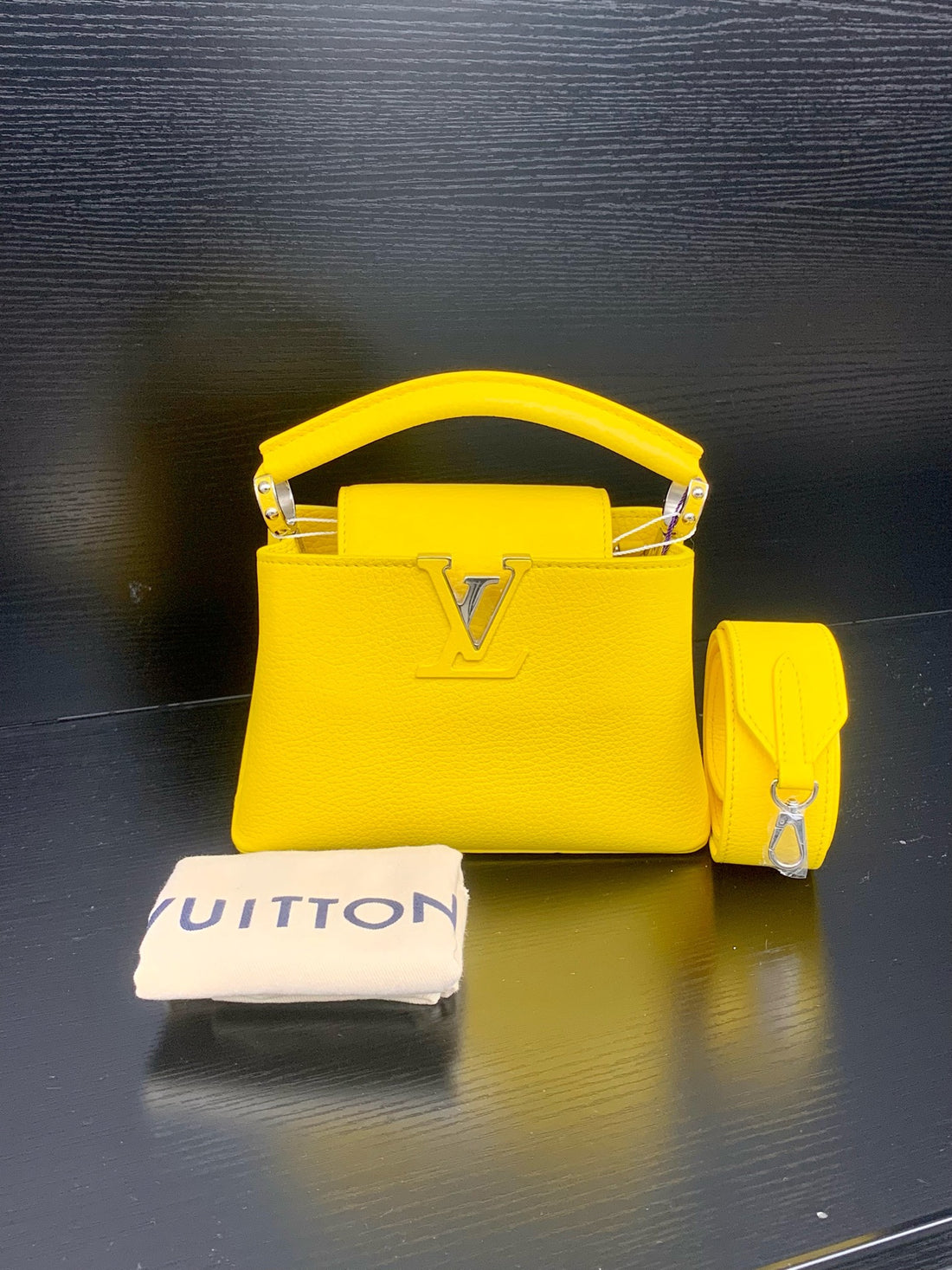 LV Capucines Mini Lemon Yellow/Bright Yellow Gold-Hard Leather Shoulder/Crossbody Bag