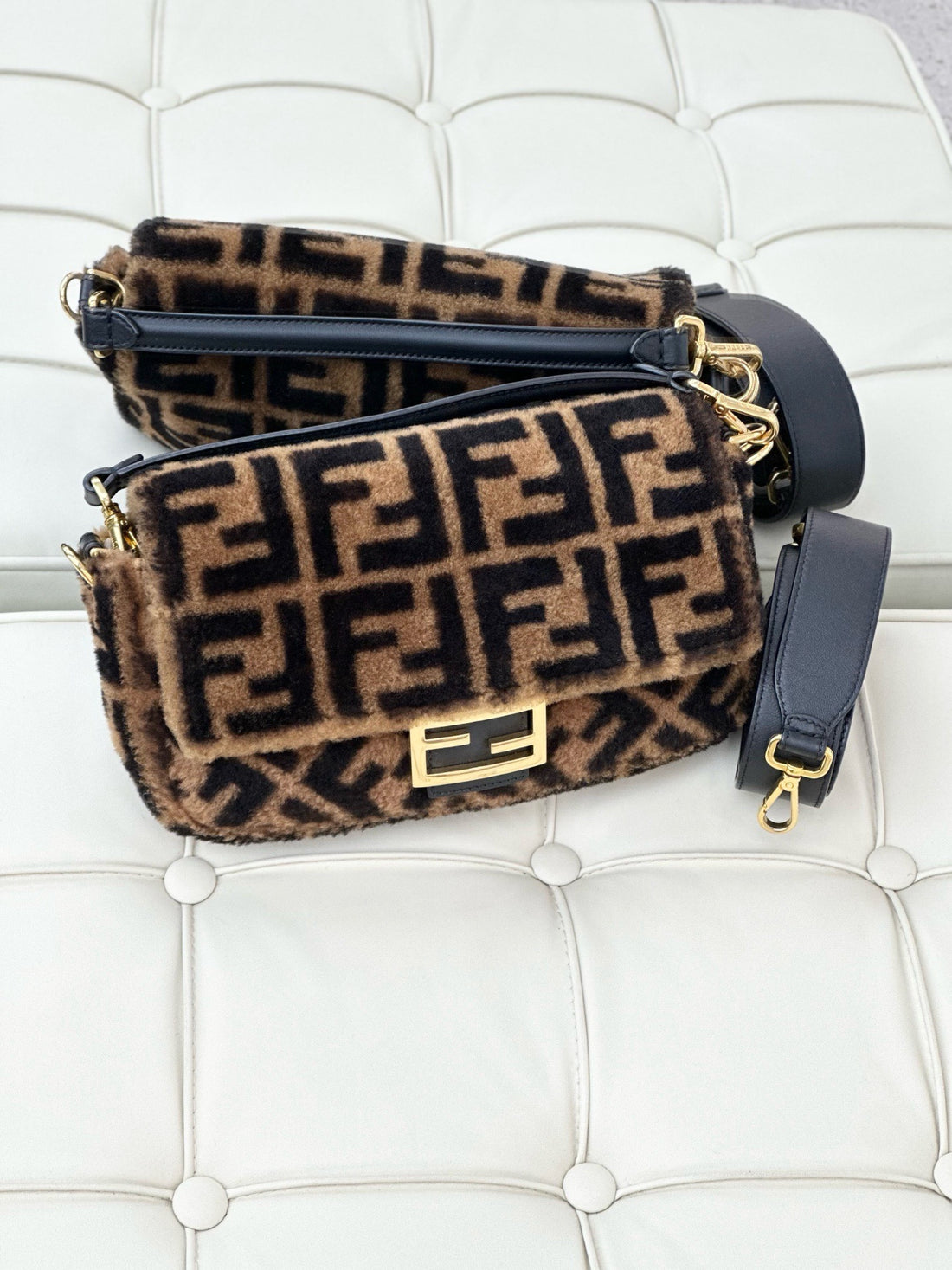 FENDI Zucca Baguette Brown Plush Reversible Bag