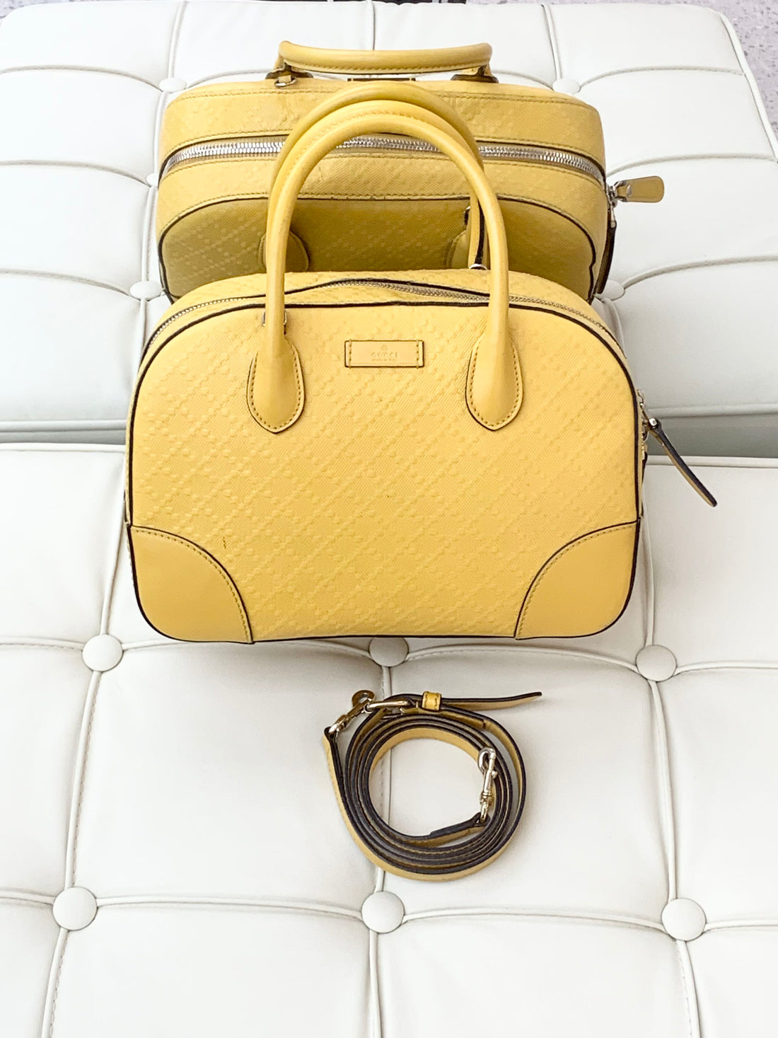 GUCCI Chick Yellow Gold Buckle Diamond Check Leather Shoulder Bag