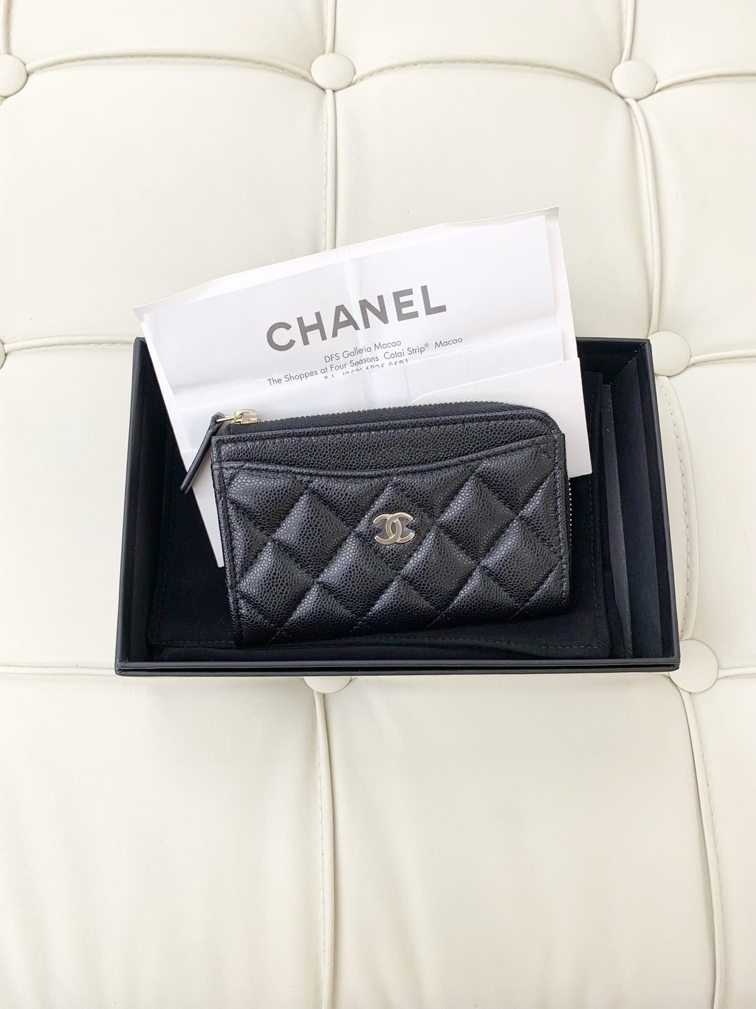 Chanel 24CL Black with Gold Buckle, Lychee Textured Leather Zipper Wallet/Card Holder/Coin Purse