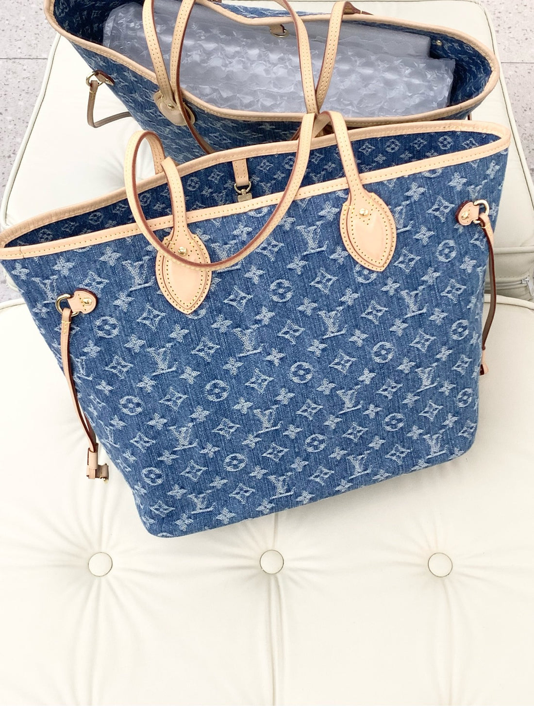 Louis Vuitton Blue Monogram Denim Neverfull MM NM Bag