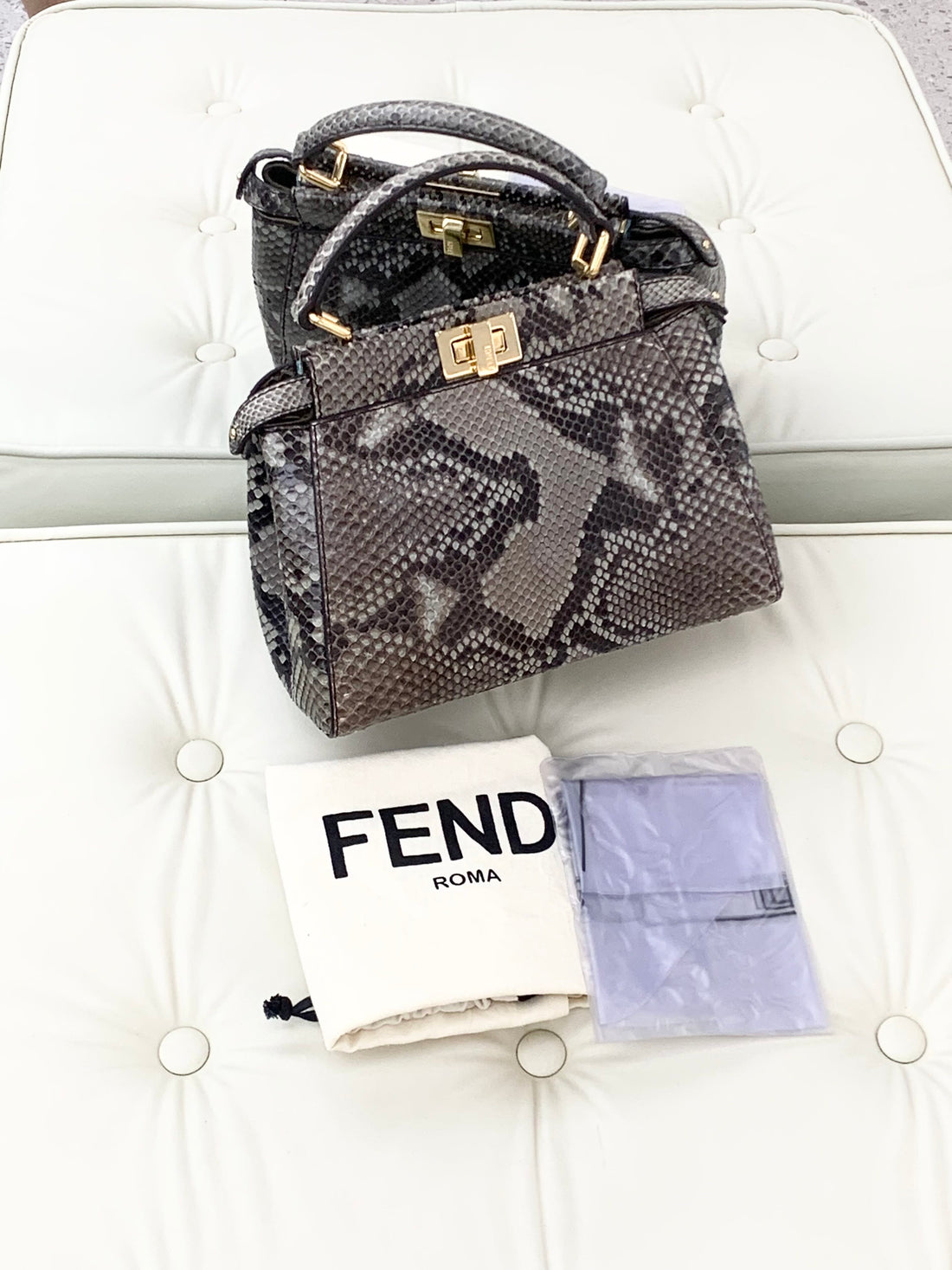 FENDI Peekaboo Mini Rare Python Skin Gold Buckle Shoulder/Crossbody Bag