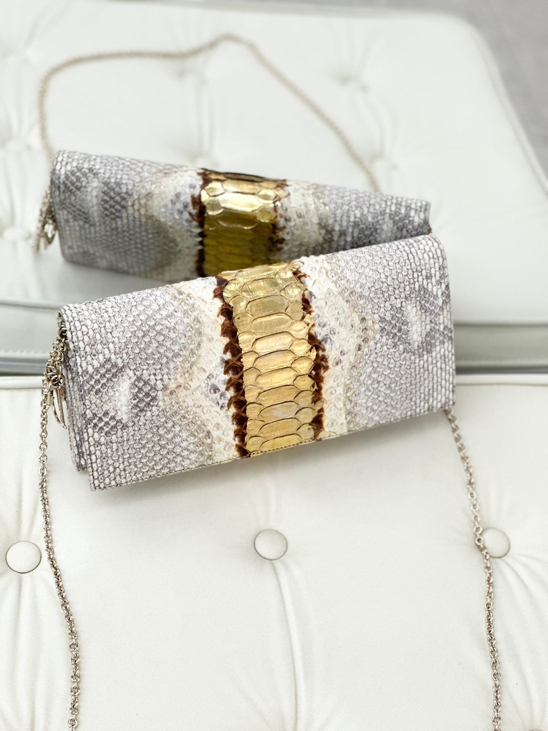 Christian Dior Gold Python Chain Clutch