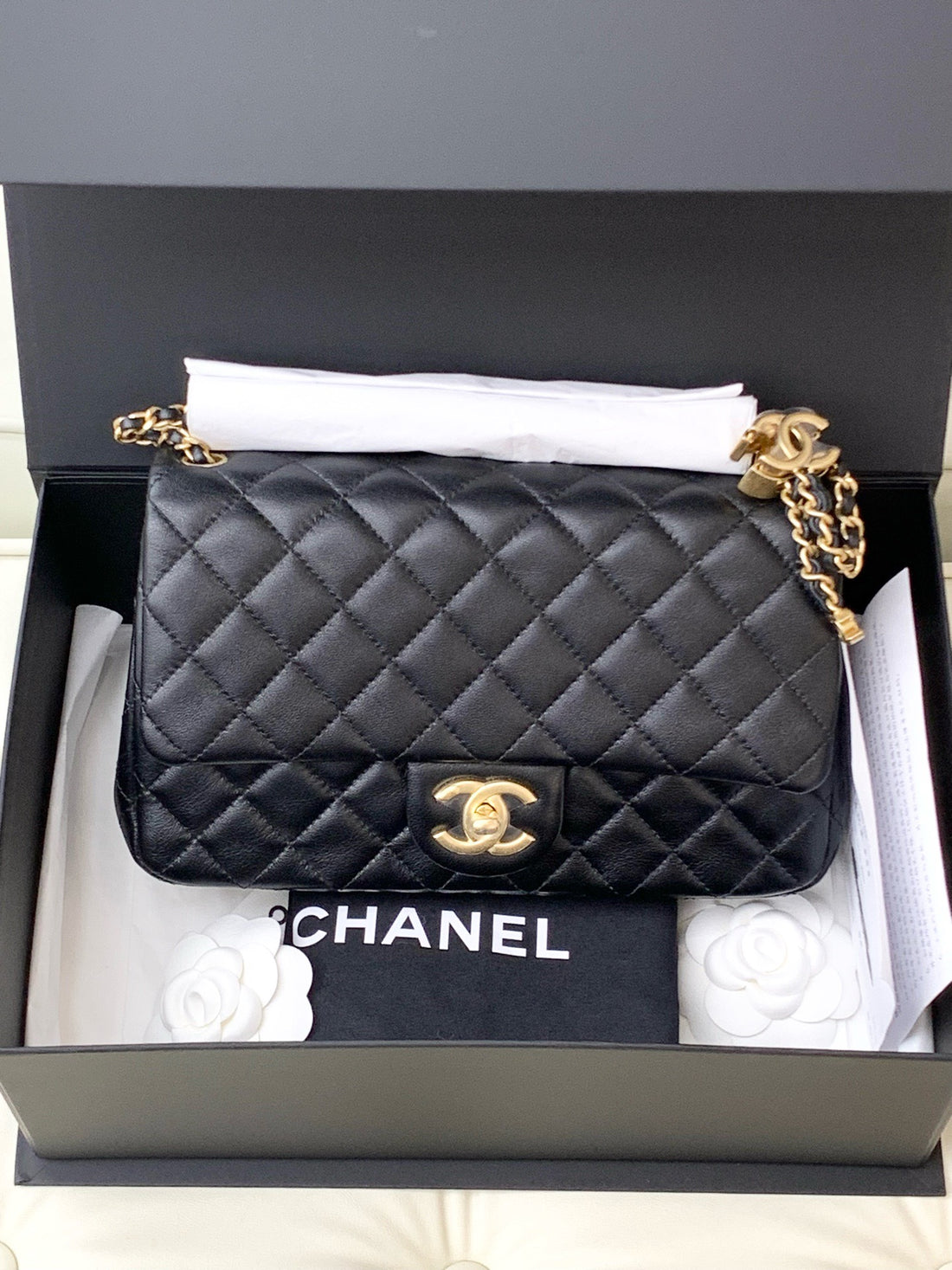 Chanel 25B CF Mini Black with Gold Buckle Lambskin