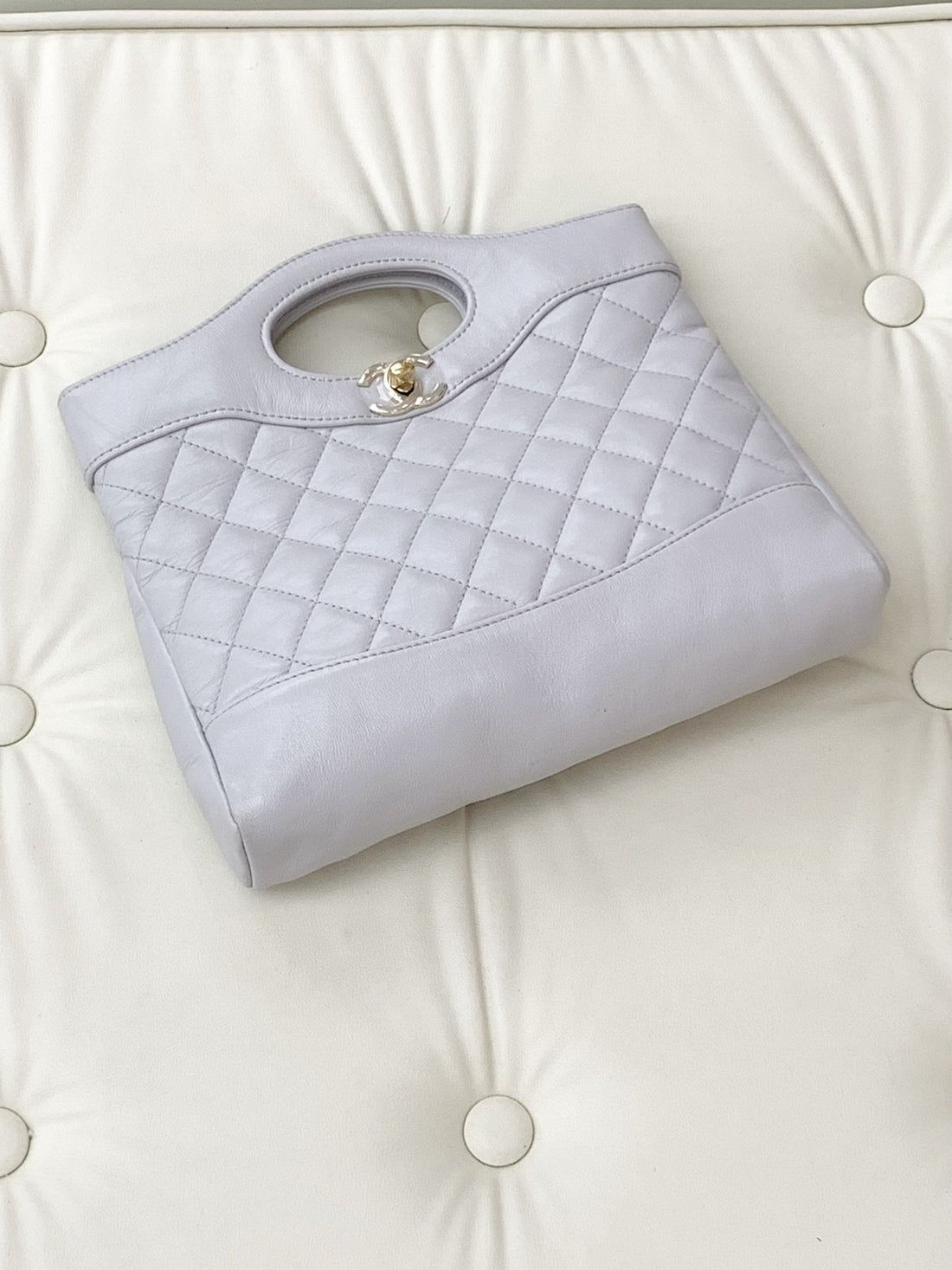 Chanel 25P 31bag mini light grey lambskin single bag with light gold hardware